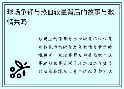 球场争锋与热血较量背后的故事与激情共鸣