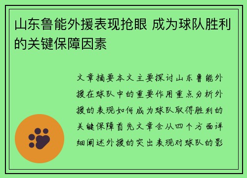 山东鲁能外援表现抢眼 成为球队胜利的关键保障因素